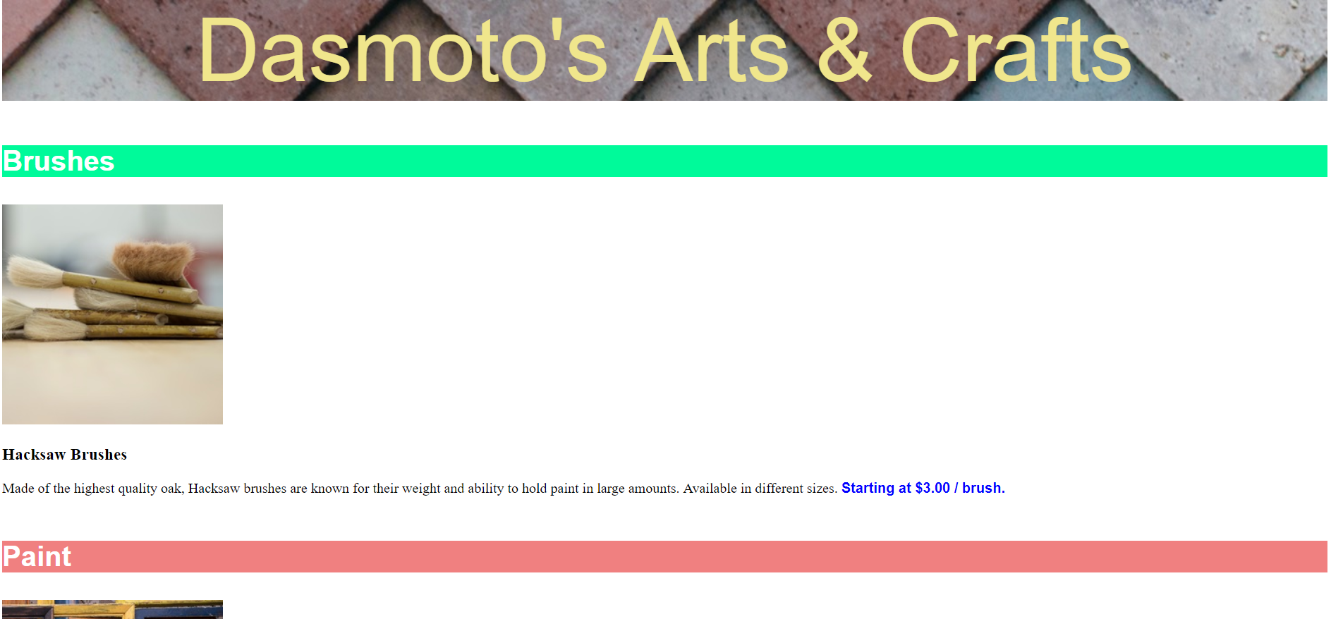 Dasmoto's Arts & Crafts Website pic