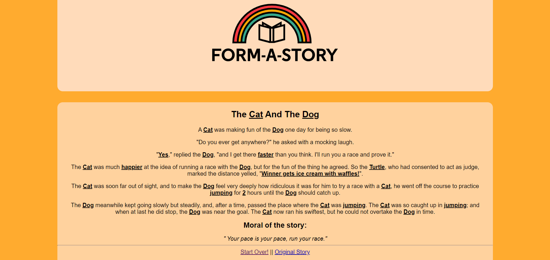 Picture of the story as a result of the form.