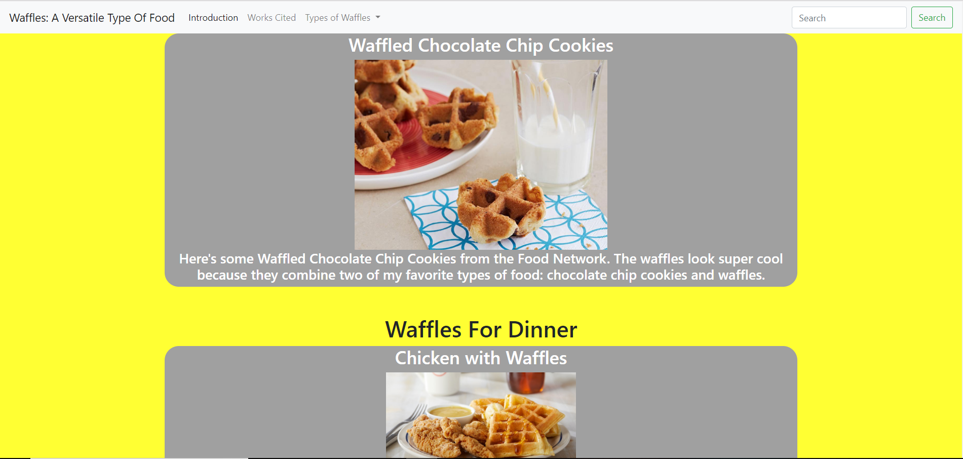  Here's a picture of the result of clicking an image on my website that's called Waffes: A Versatile Type of Food website.
                                       By clicking on an image, you can toggle the image size(make the image larger or smaller)